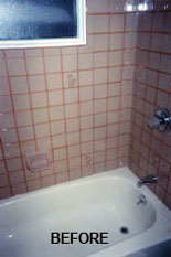 A shower with ugly tile in Anchorage, Alaska before Tub Tech has resurfaced it